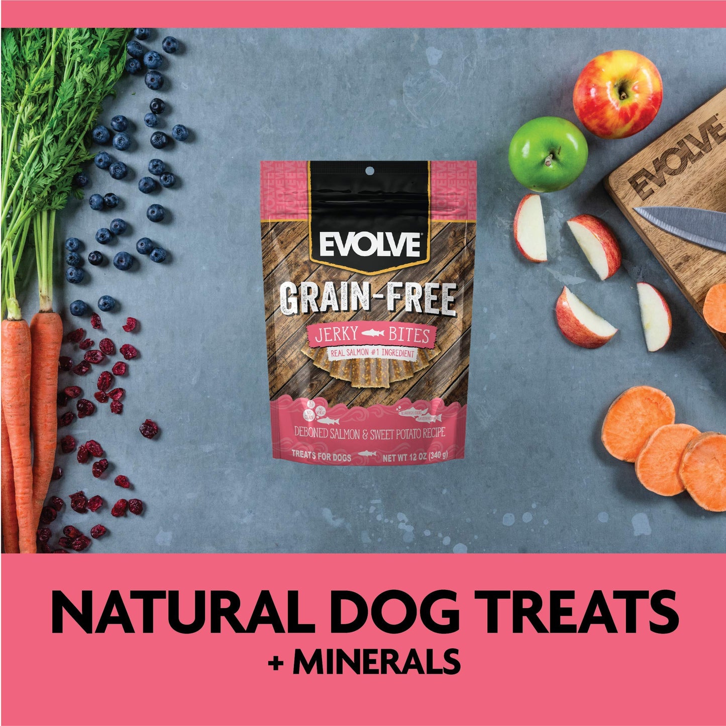 Evolve Grain Free Salmon and Sweet Potato Jerky Bites Dog Treats