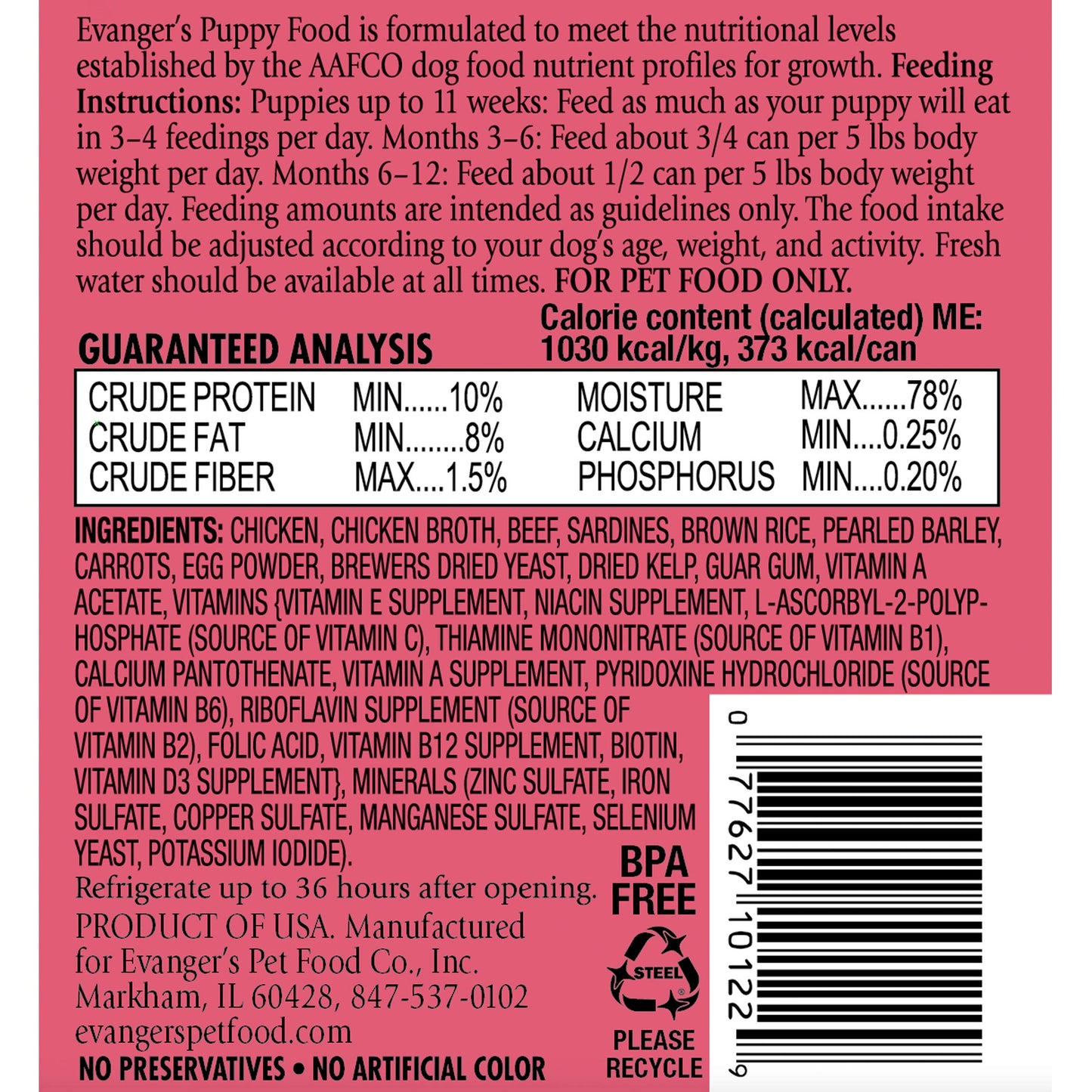 Evanger's Heritage Classic Puppy Food – 12 Count, 12.5 oz Each – Tasty Meat-Based Formula for Puppies & Underweight Dogs – Added Vitamins & Chelated Trace Minerals – Grain & Gluten Free