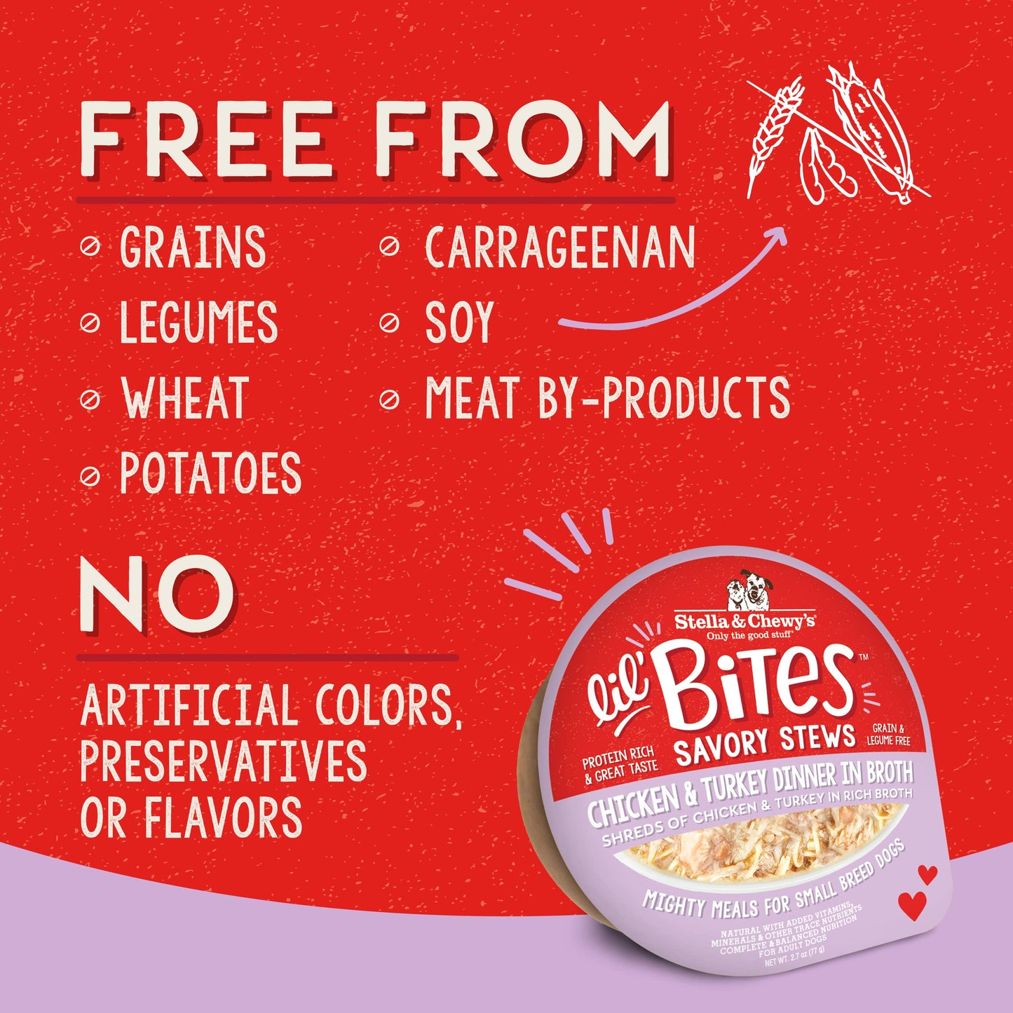 Stella & Chewy's Lil Bites Savory Stews for Small Breeds Chicken & Turkey Dinner in Broth, 2.7 oz Cups (Pack of 12)