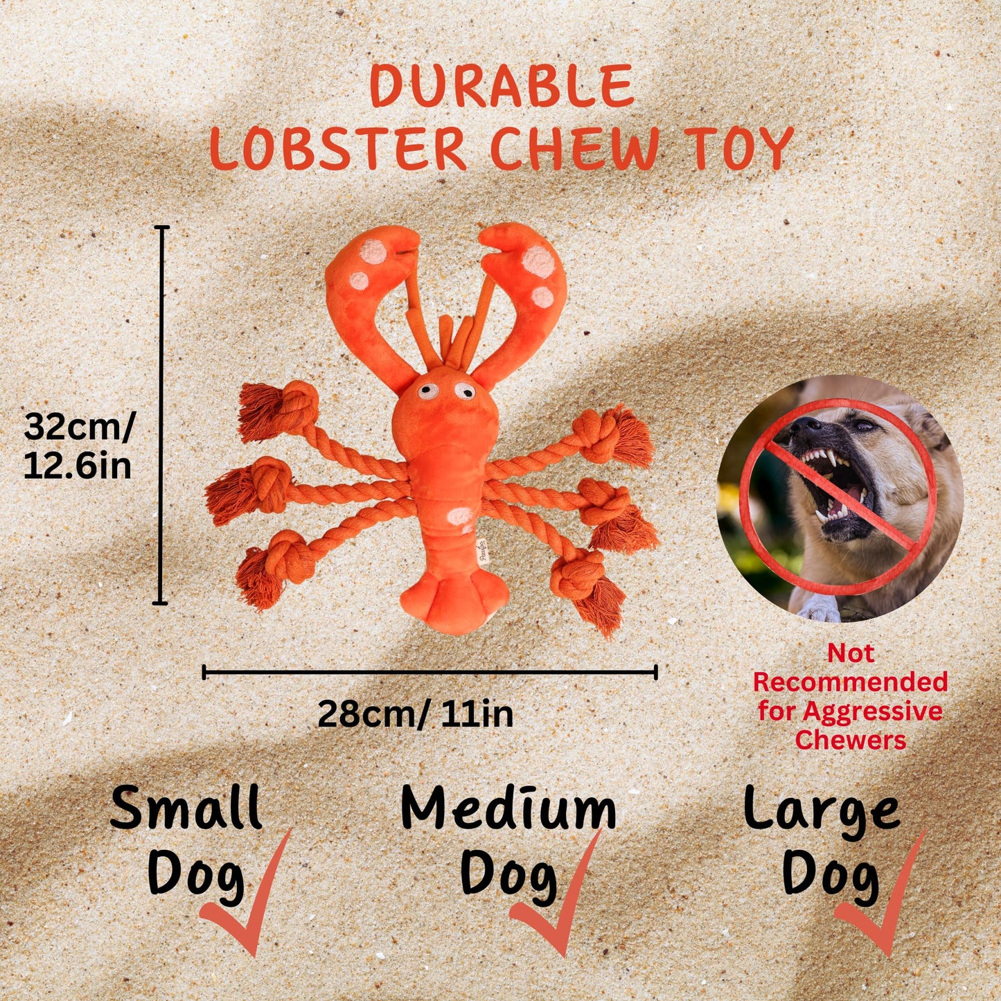 Pawfoo Lab Tough Dog Toys, Large Squeaky Rope Tug of War Dog Toys for Puppy, Small, Medium, Large Dogs, Interactive Stuffed Plush Toys, Dog Birthday Gifts - Lobster
