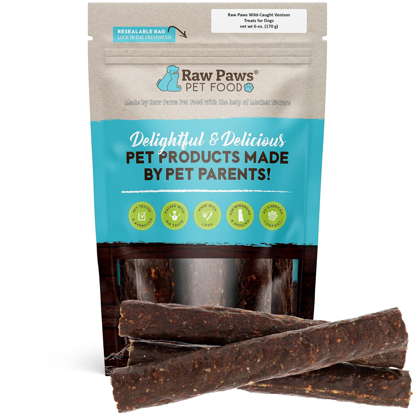 Raw Paws Wild-Caught Venison Dog Treats, 6-oz - Packed in USA - Real Meat Jerky - Single Ingredient Venison for Dogs