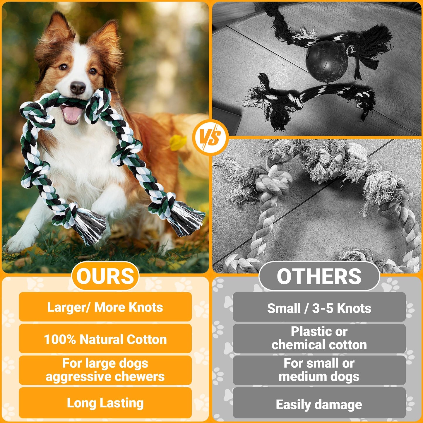 Ycozy XXL 6-Knot Dog Rope Toy for Large Dogs Aggressive Chewers 40in Heavy Duty Dog Teething Chew Toy Puppy Almost Indestructible Cotton