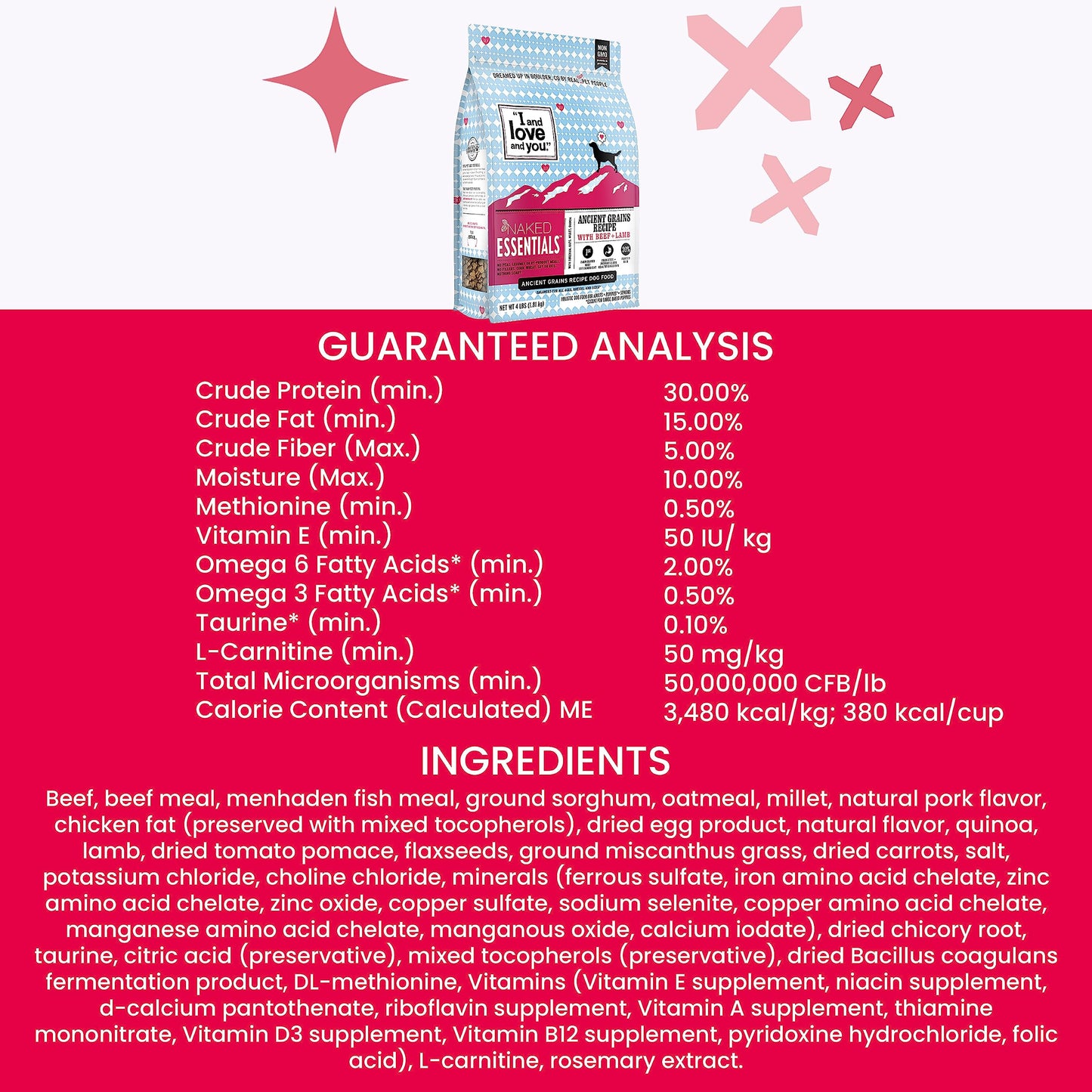 I and love and you Naked Essentials Ancient Grains Dry Dog Food - Lamb + Beef - High Protein, Real Meat, No Fillers, 4lb Bag