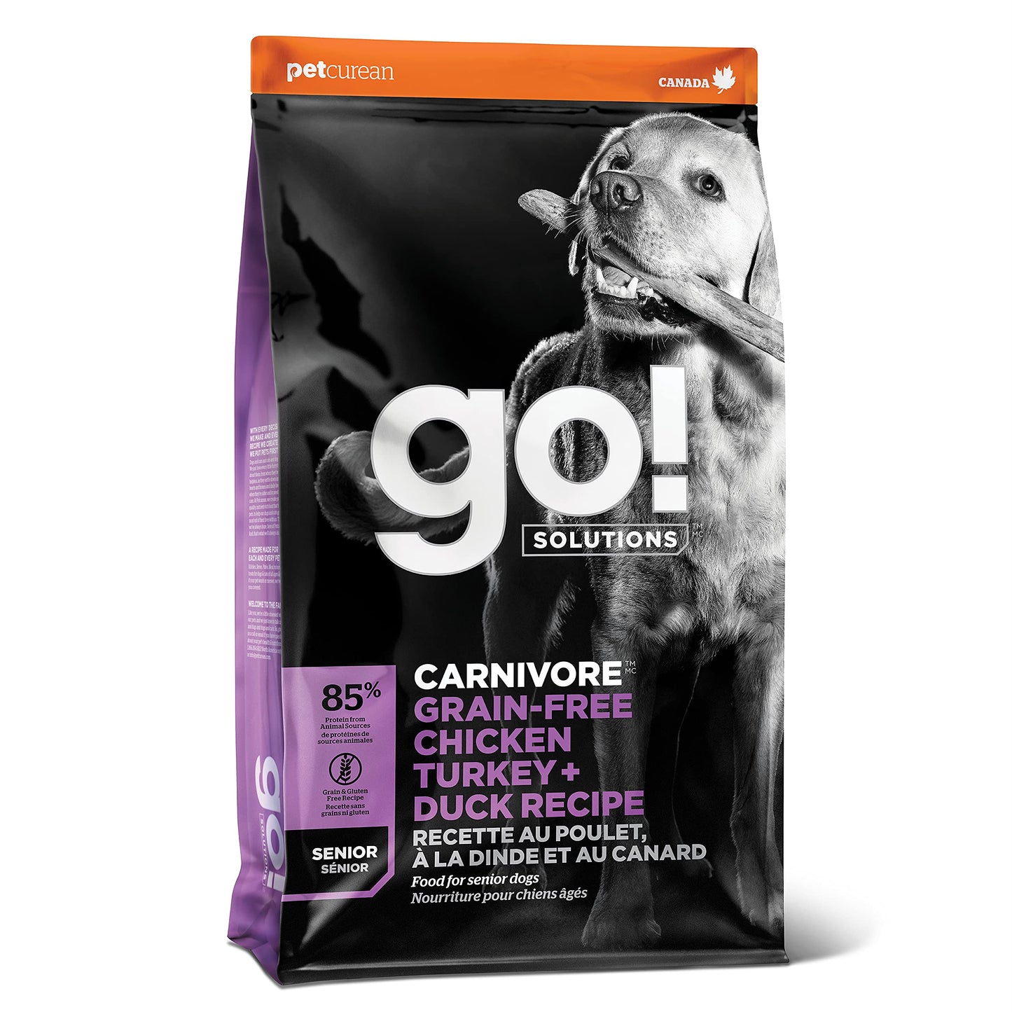 Go! Solutions Carnivore, Grain-Free, Protein Rich Dry Dog Food, Chicken, Turkey and Duck Senior Recipe, 22 lb Bag