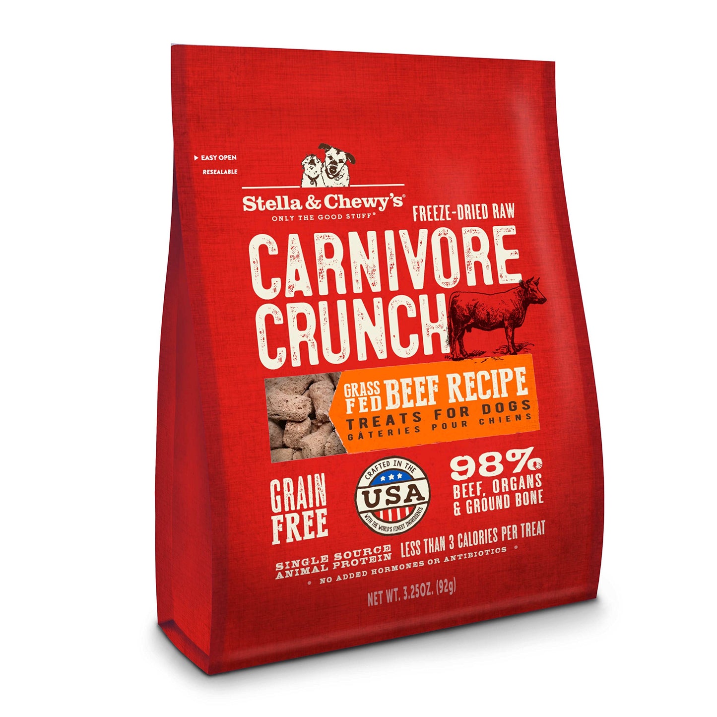 Stella & Chewy's Freeze-Dried Raw Dog Treats - Carnivore Crunch for Training - Natural Limited Ingredient, Grain-Free - Perfect for Picky Eaters - Grass-Fed Beef Recipe - 3.25 oz Bag