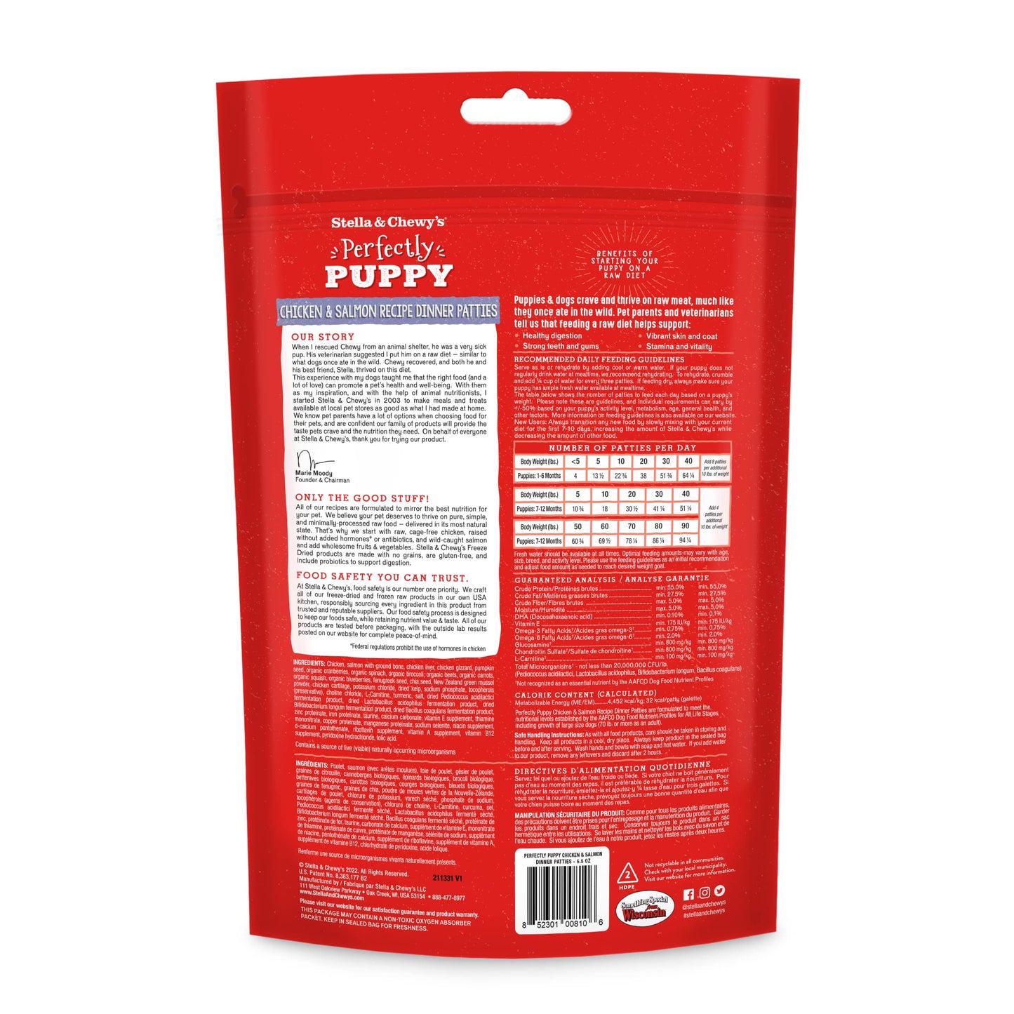 Stella & Chewy's Freeze Dried Raw Dinner Patties – Crafted for Puppies – Grain Free, Protein Rich Perfectly Puppy Chicken & Salmon Recipe – 5.5 oz Bag