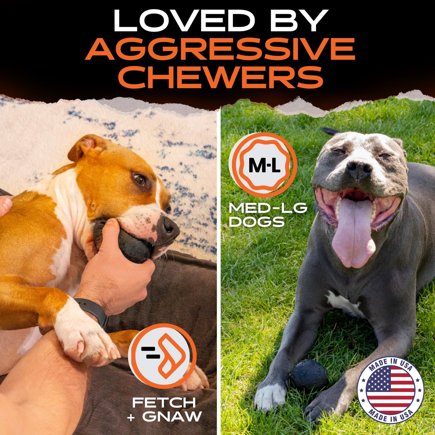 Monster K9 Indestructible Dog Ball – Lifetime Replacement - Durable Toy for Aggressive Chewers - Safe Non-Toxic Natural Rubber - Fetch Chew Toy - Heavy Duty - USA Made - 2.8” Solid (Tennis Ball Size)