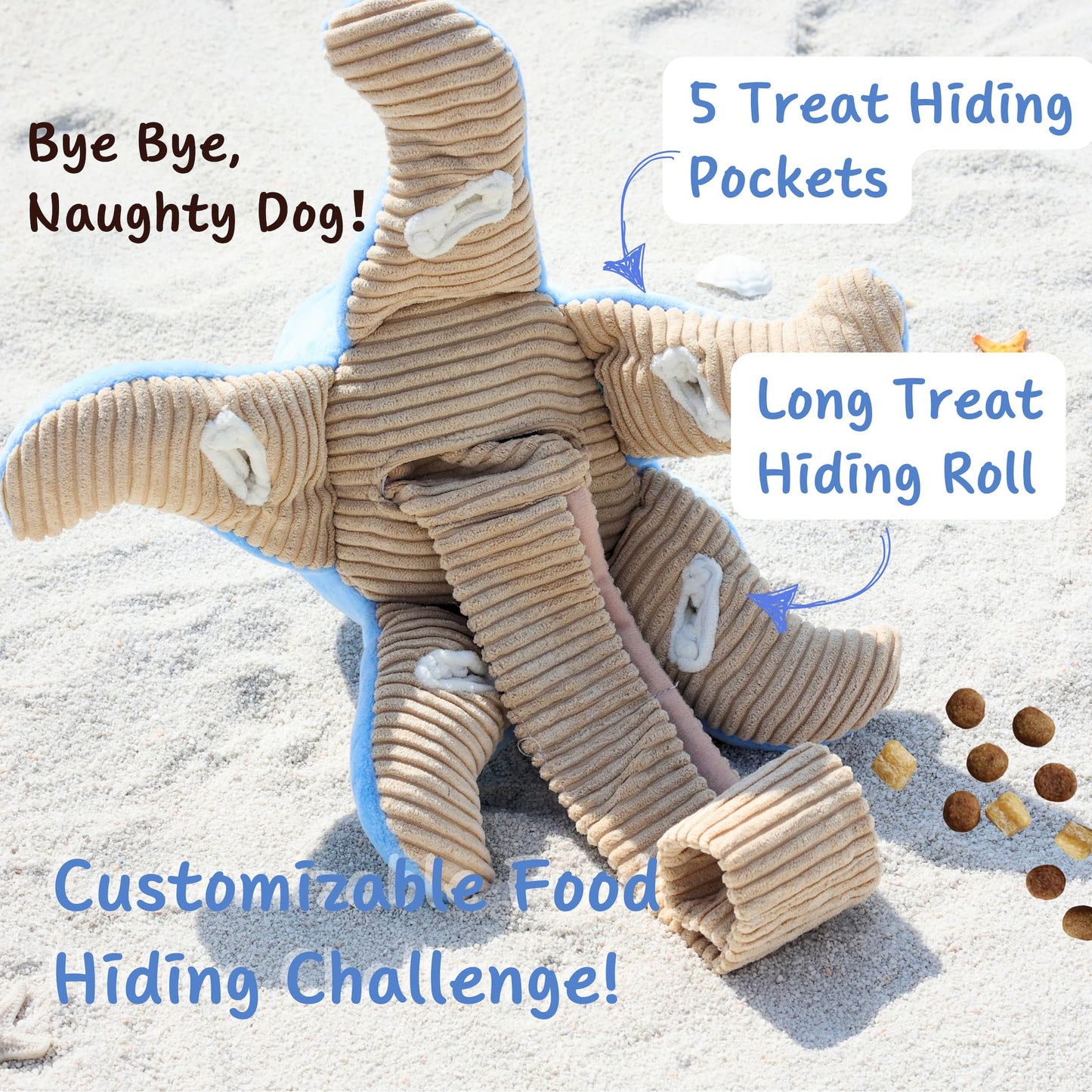 Pawfoo Lab Dog Puzzle Toy, Interactive Snuffle Octopus Toy for Medium Large Dogs – Hide & Seek Treat Dispenser with Squeaky & Crinkle Sounds, Plush Chew Toy, Durable & Washable (Blue)