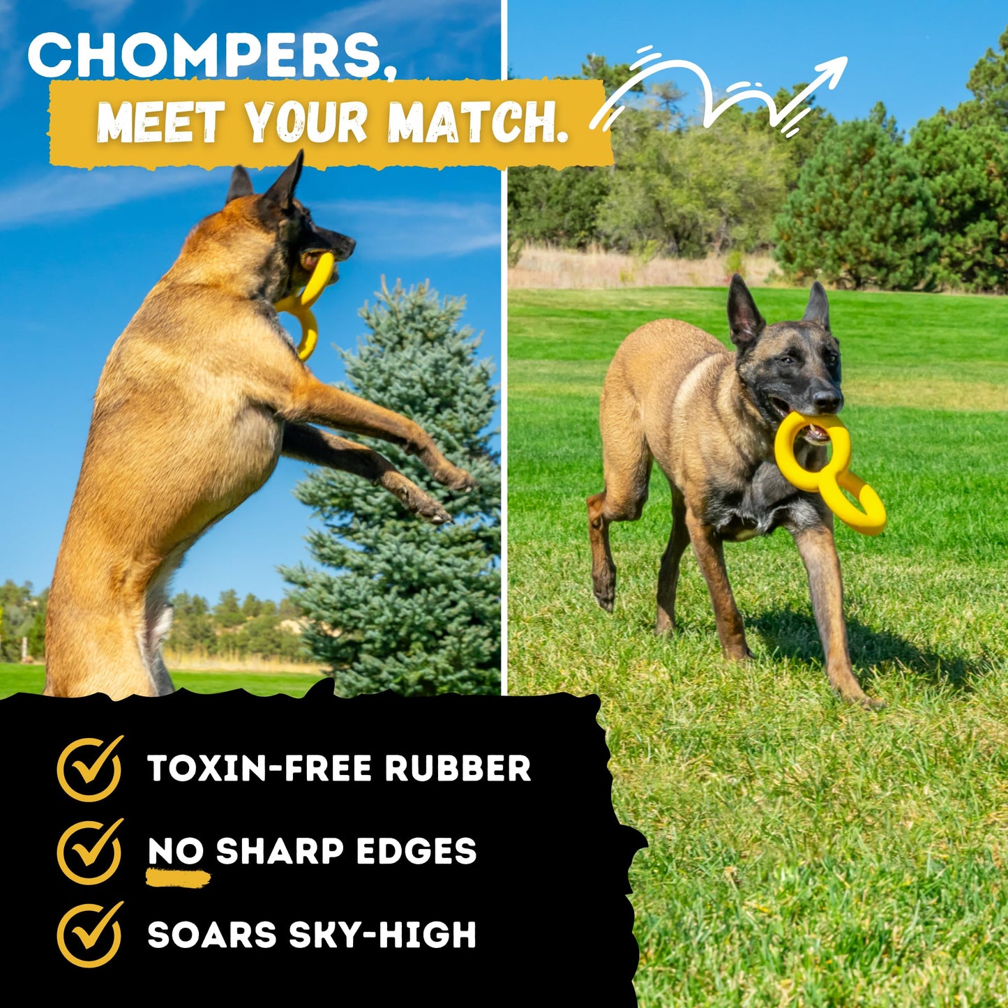 WoofBite Tug Rings – Indestructible Dog Toy for Aggressive Chewers – Durable Power Chewer Toy – Tough, Heavy Duty Natural Rubber – Safe & Non-Toxic Medium/Large Breed – 6.5in