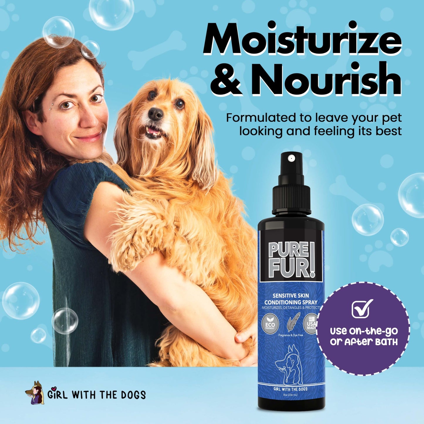 Girl With The Dogs Pure Fur! Sensitive Skin Pet Conditioning Spray, 8 oz