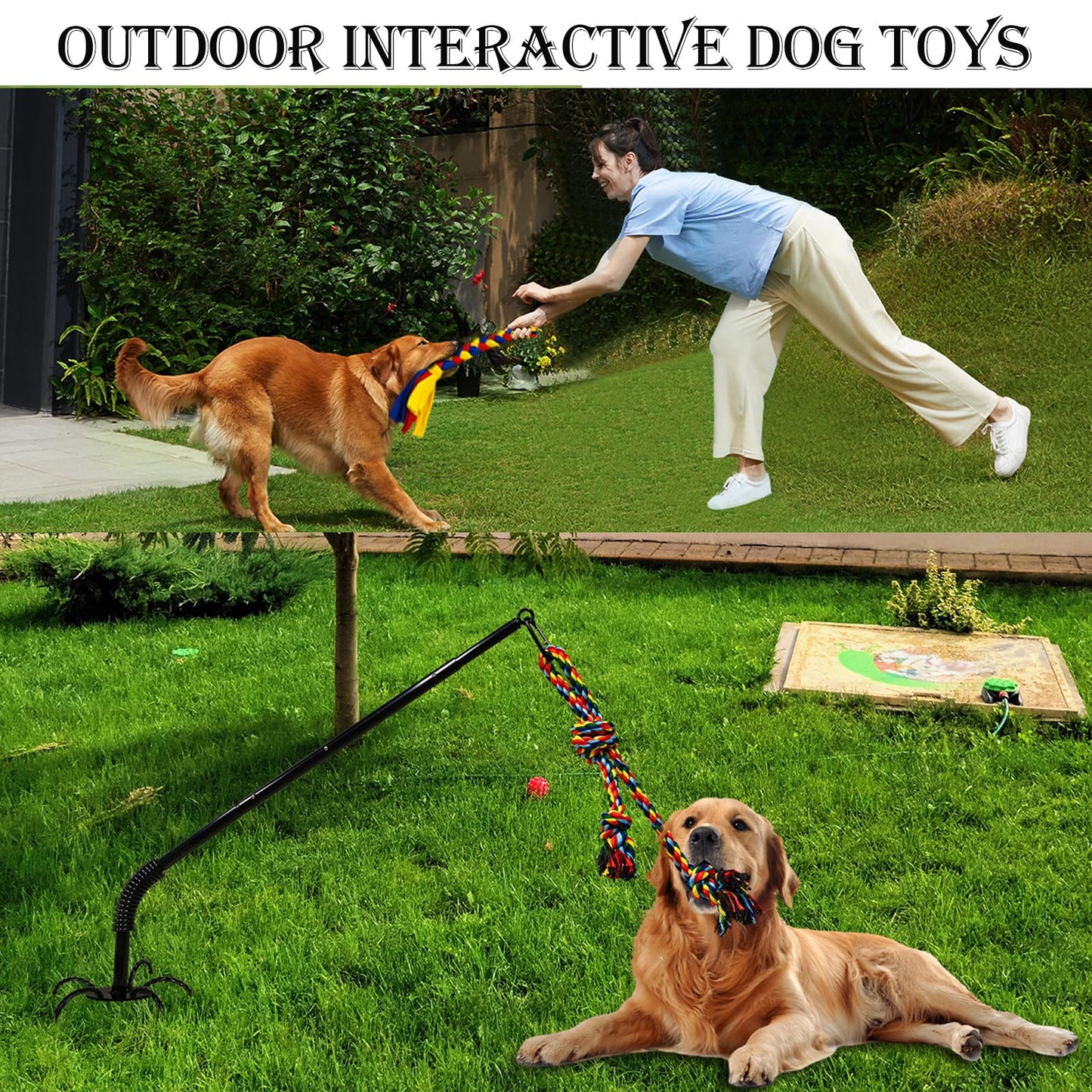 SYOOY Outdoor Interactive Dog Toys,Tether Tug Outdoor Dog Toy Exercise Equipment in Yard Park with 2 Rope Toy for Large Medium Small Dogs Pull Chase and Tug of War