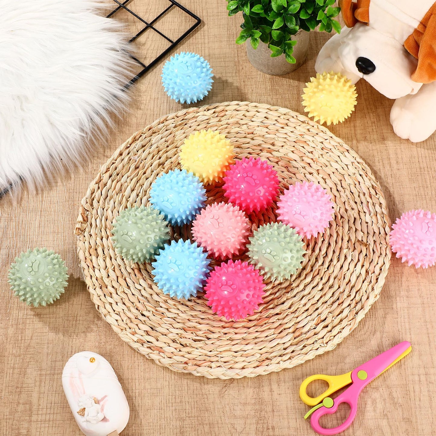 Soulchen 30 Pack 2.2 Inch Spiky Dog Balls Toys for Small Medium Puppy Durable Rubber No Squeak Spiky Balls for Aggressive Chewers Colorful Fetch Toys for Puppy Clean Teeth and Training