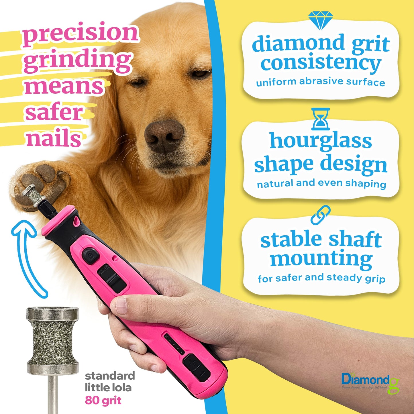 Diamondg Dog Nail Grinder Bits, 2 Pack - Compatible with Dremel, Diamond Bits for Pet Nails, Ideal for Small and Large Dogs (Standard Little Lola & Standard Big Casey)