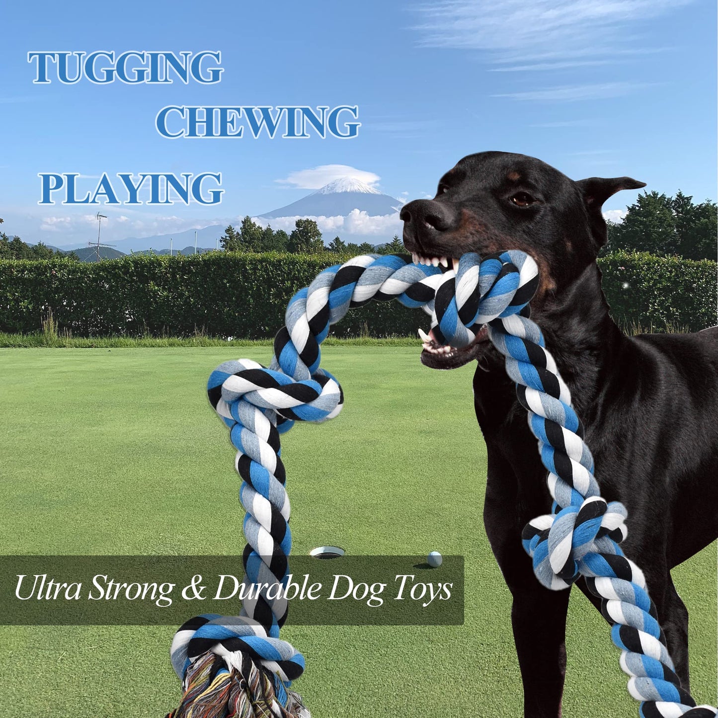 LECHONG Dog Toys for Aggressive Chewers Tough Rope Chew Toys for Large and Medium Dog 3 Feet 5 Knots Indestructible Cotton Rope for Large Breed Dog Tug of War Dog Toy Teeth Cleaning