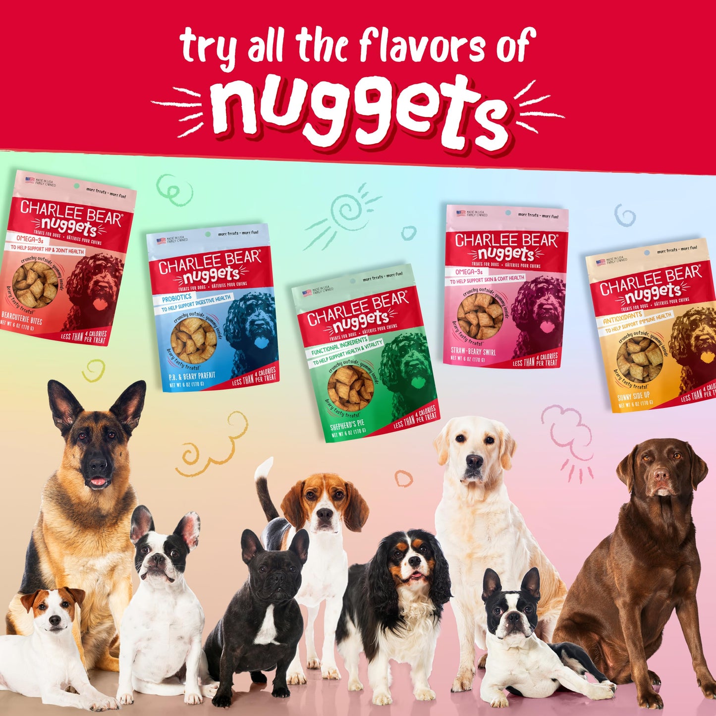 Charlee Bear Nuggets Crunchy and Soft Dog Treats, Peanut Butter and Beary Parfait, 6 Ounce Resealable Bag, Digestive Health Support, Grain Free, Low Calorie, Healthy Dog Snacks