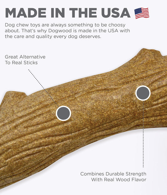 Petstages Dogwood Wood Alternative Dog Chew Toy + Benebone Wishbone Durable Bacon Flavored Dog Chew Toy
