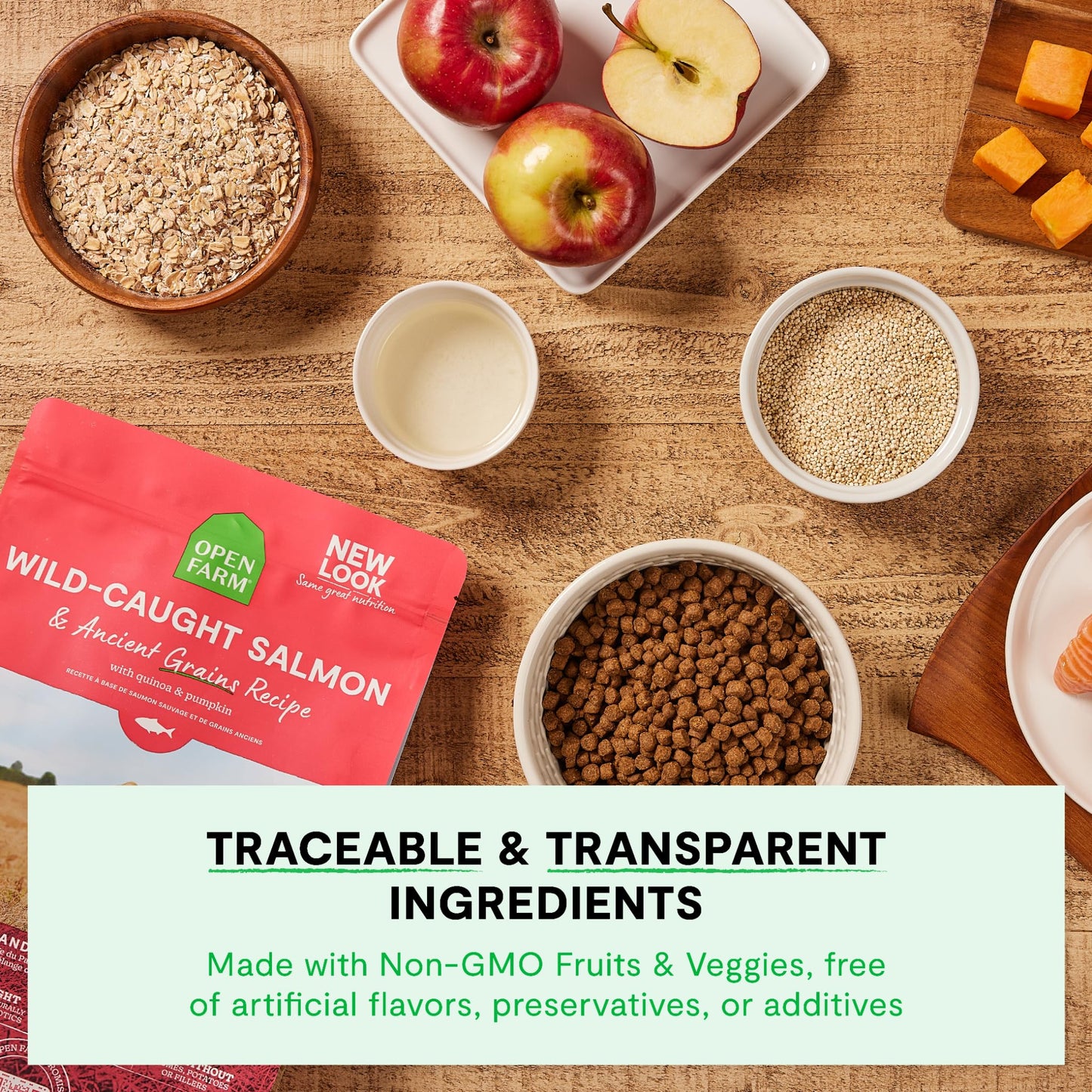 Open Farm, Ancient Grains Dry Dog Food, Protein-Rich & Nutrient Dense, 90% Animal Protein Mixed with Non-GMO Fruits, Veggies and Superfoods, Wild Caugh Salmon Recipe, 22lb Bag