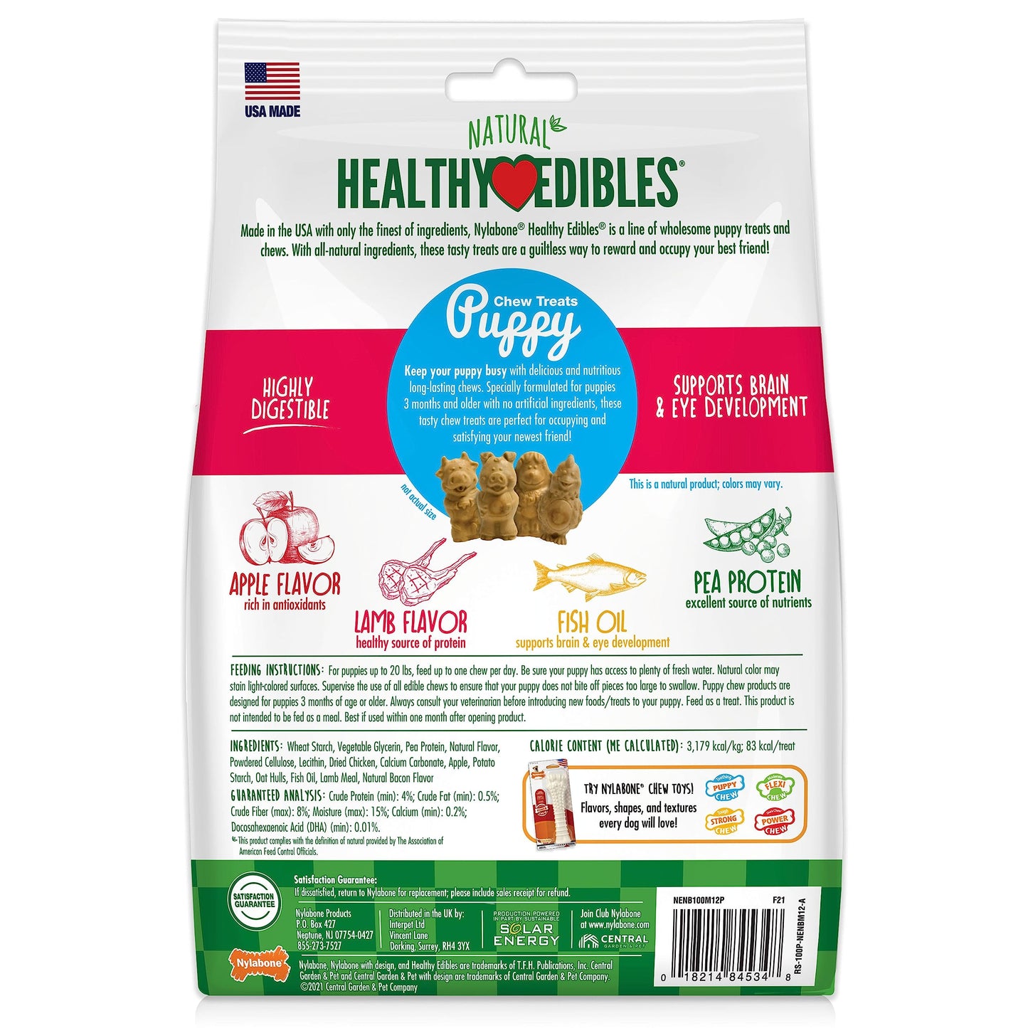 Nylabone Healthy Edibles Natural Puppy Chews Long Lasting Treats for Puppies, Lamb & Apple Flavor, Small/Regular (12 Count)