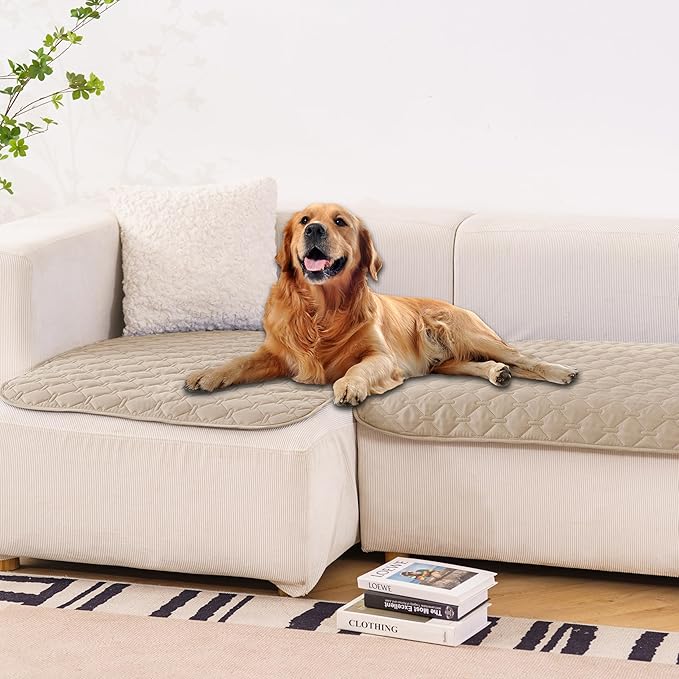 gogobunny 3X Stronger Waterproof Pet Blanket, Scratch Proof Furniture Protector for Dogs Cats, Reversible Cover 32x53 Inch, Dark Beige