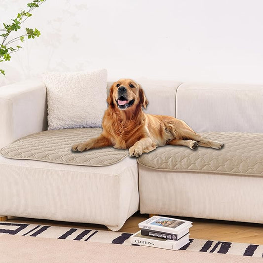 gogobunny 3X Stronger Waterproof Pet Blanket, Scratch Proof Furniture Protector for Dogs Cats, Reversible Cover 32x53 Inch, Dark Beige