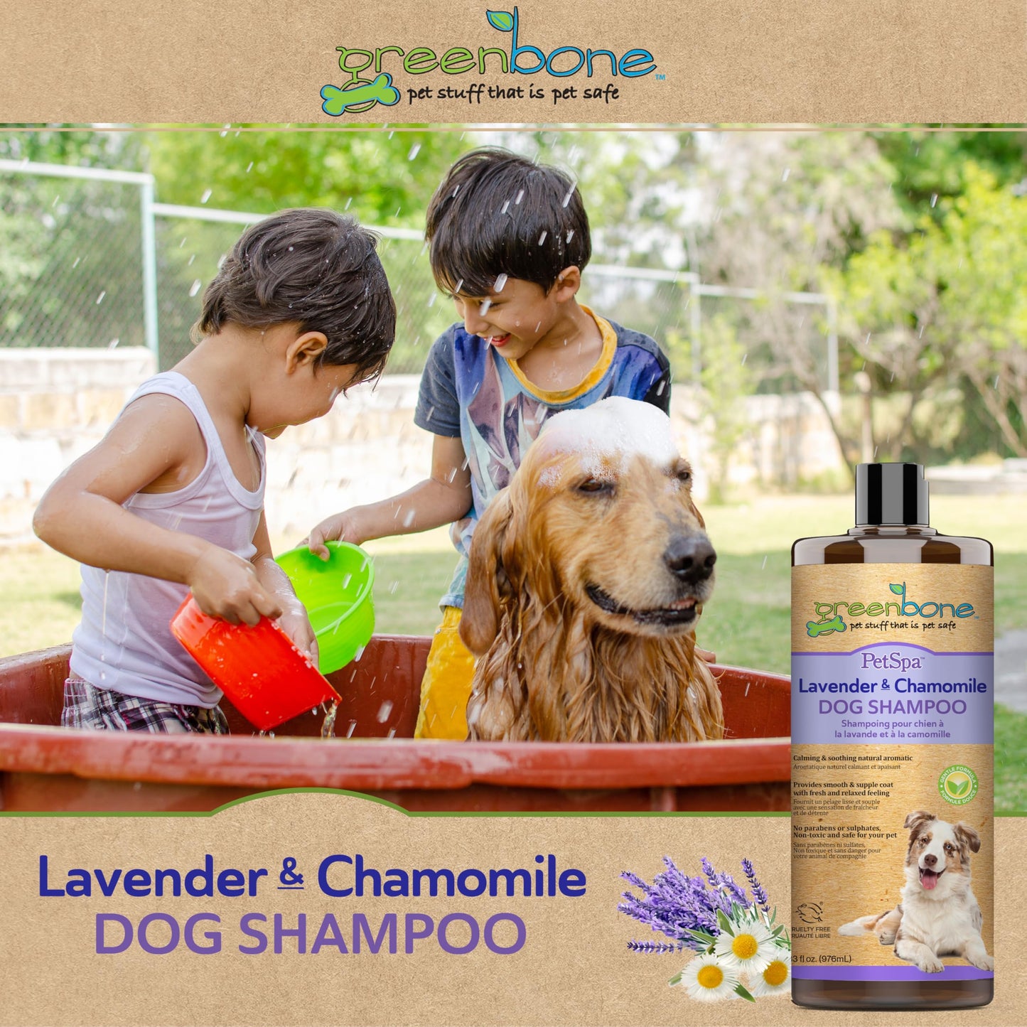 Greenbone Pet Spa Lavender & Chamomile Dog Shampoo - Calming, Soothing, Gentle Grooming Solution, 33 fl oz, Safe & Natural Formula