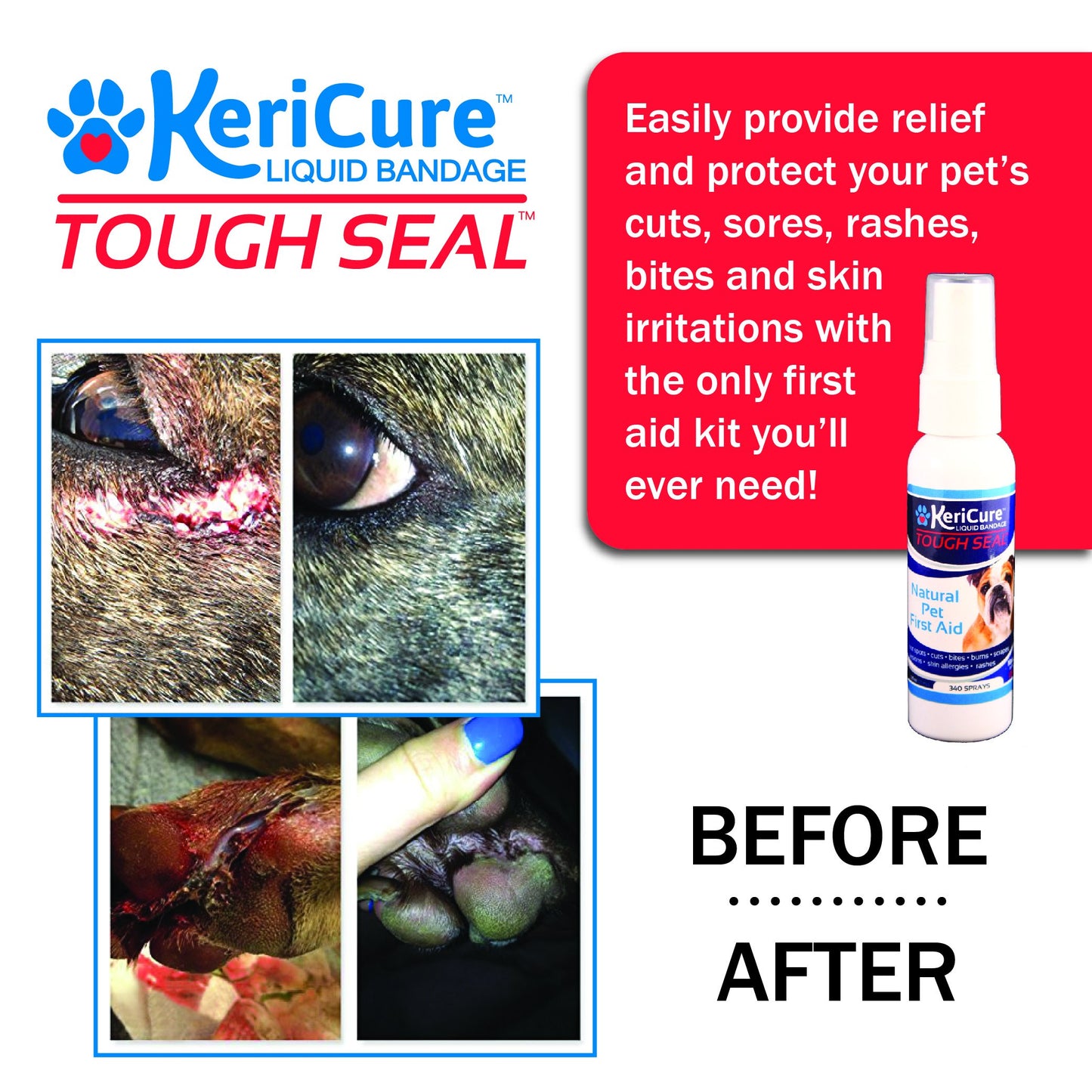 Tough Seal Pet Liquid Bandage Spray for Dogs & Cats - 2oz Calming Wound Care Protection, Protects Cuts and Scratches - Safe if Licked, String-Free Dog Wound Spray