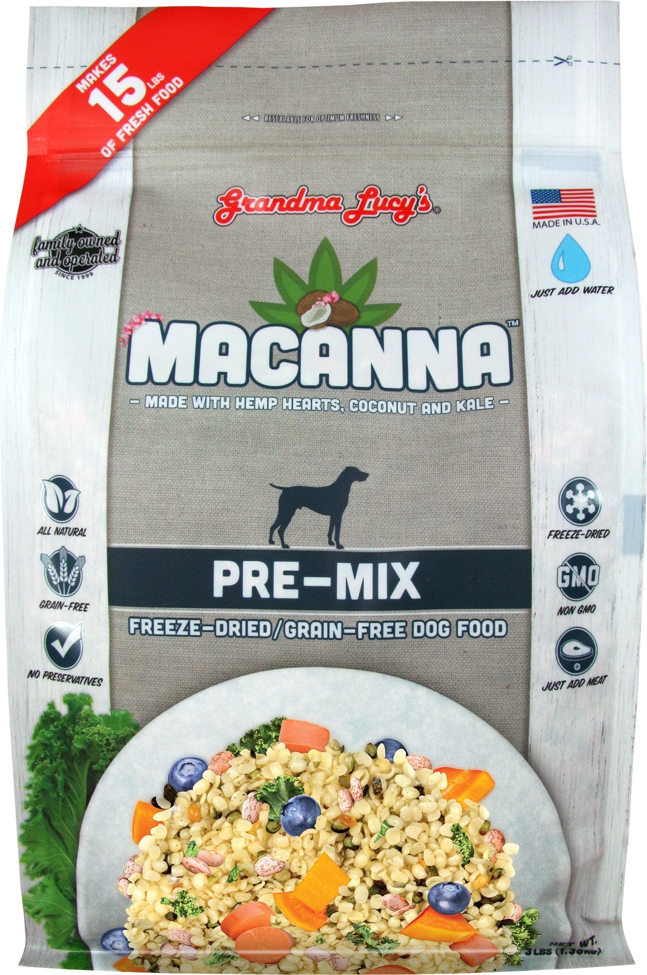 Grandma Lucy's Macanna Dog Food, Grain Free and Freeze-Dried - Pre-Mix, 3Lb Bag