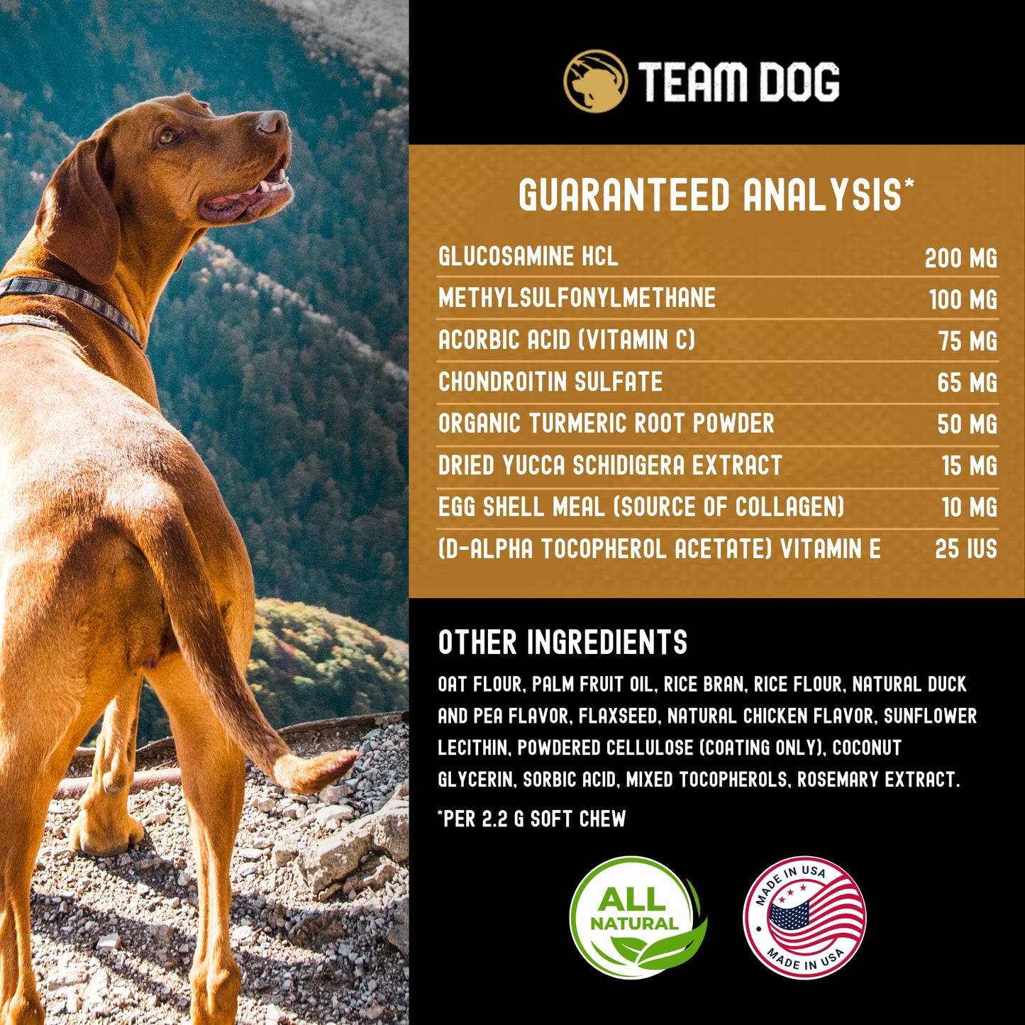 TEAM DOG Hip and Joint Chews for Dogs | Arthritis & Joint Support Supplements for Dogs | MSM, Chondroitin & Glucosamine | Small, Medium & Large Breed | Chicken, Duck & Pea Flavor | 120 Count