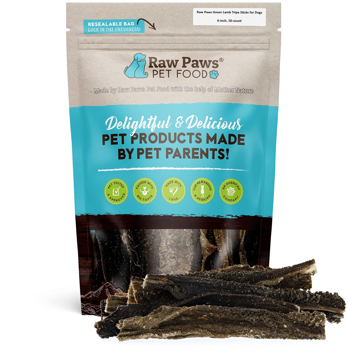 Raw Paws Green Lamb Tripe Sticks for Dogs (10-Count) - Single Ingredient, Grass-Fed & Free Range - Crunchy Lamb Dog Treats - All Natural Dog Chews