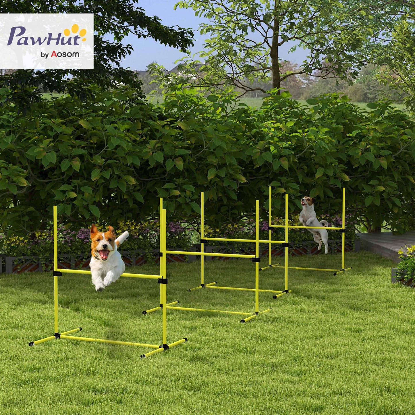 PawHut 4 Piece Dog Agility Training Equipment for Dog Agility Course with Adjustable Height Jump Bars, Included Carry Bag, & Displacing Top Bar, Yellow