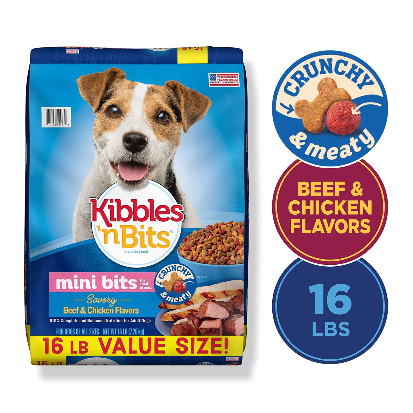 Kibbles 'N Bits Small Breed Mini Bits Savory Beef & Chicken Flavors Dog Food, 16-Pound(Pack of 1)