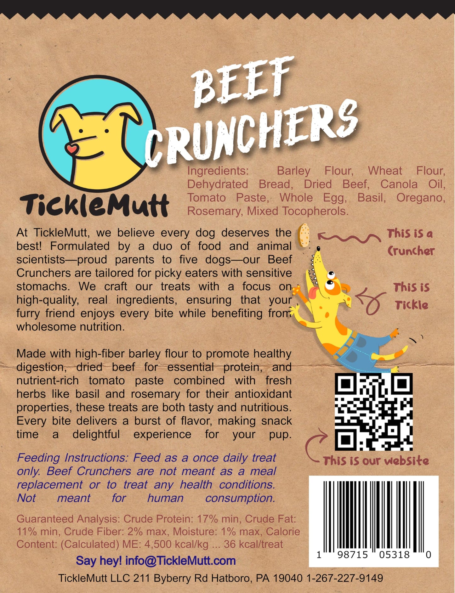 TickleMutt Beef Crunchers - Organic and Digestive-Friendly Dog Treats for Sensitive Stomachs and Picky Eaters