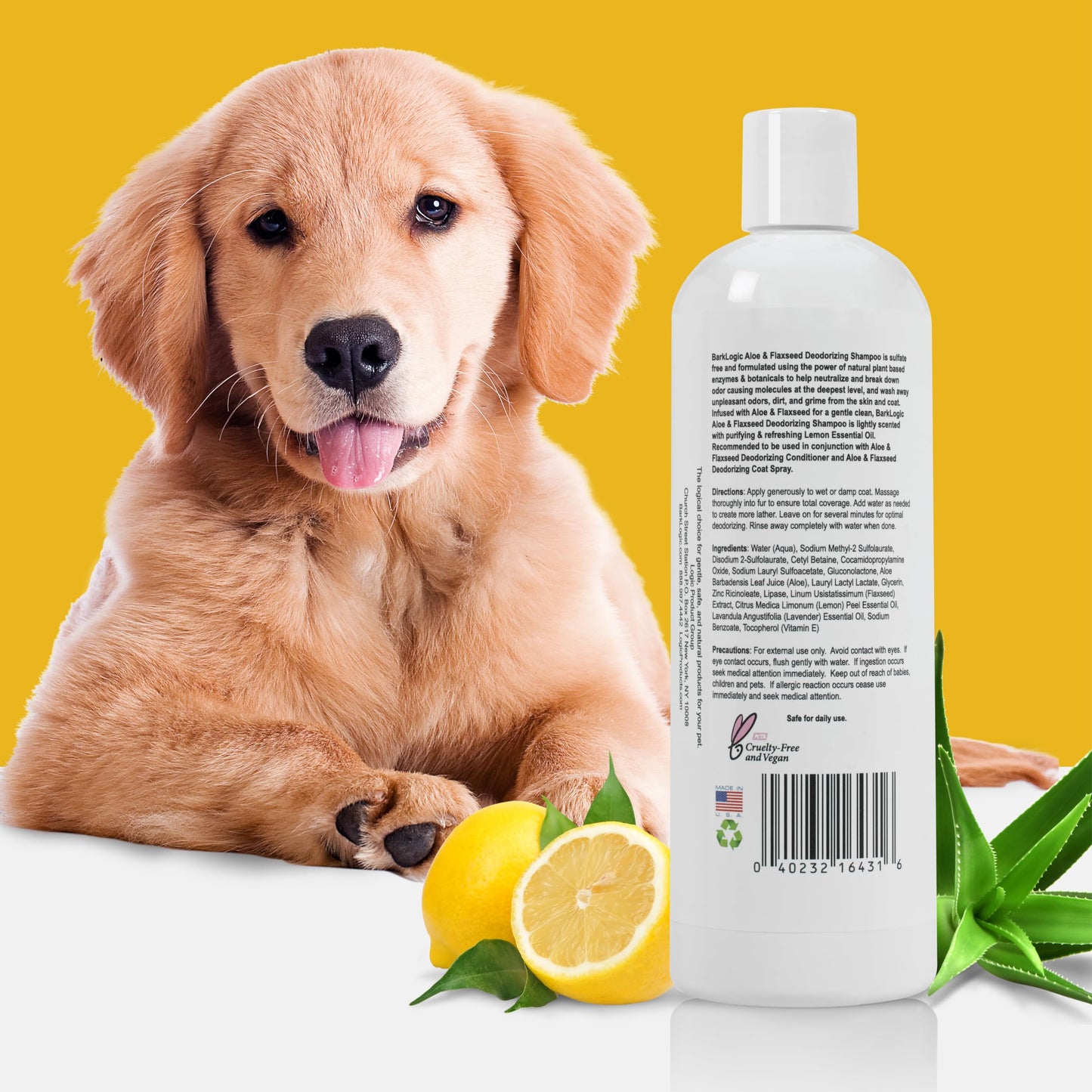 BarkLogic Deodorizing Lemon Dog Shampoo - Sulfate Free, No Phthalates, No Parabens, No PEG's, Made with Naturally Derived Ingredients