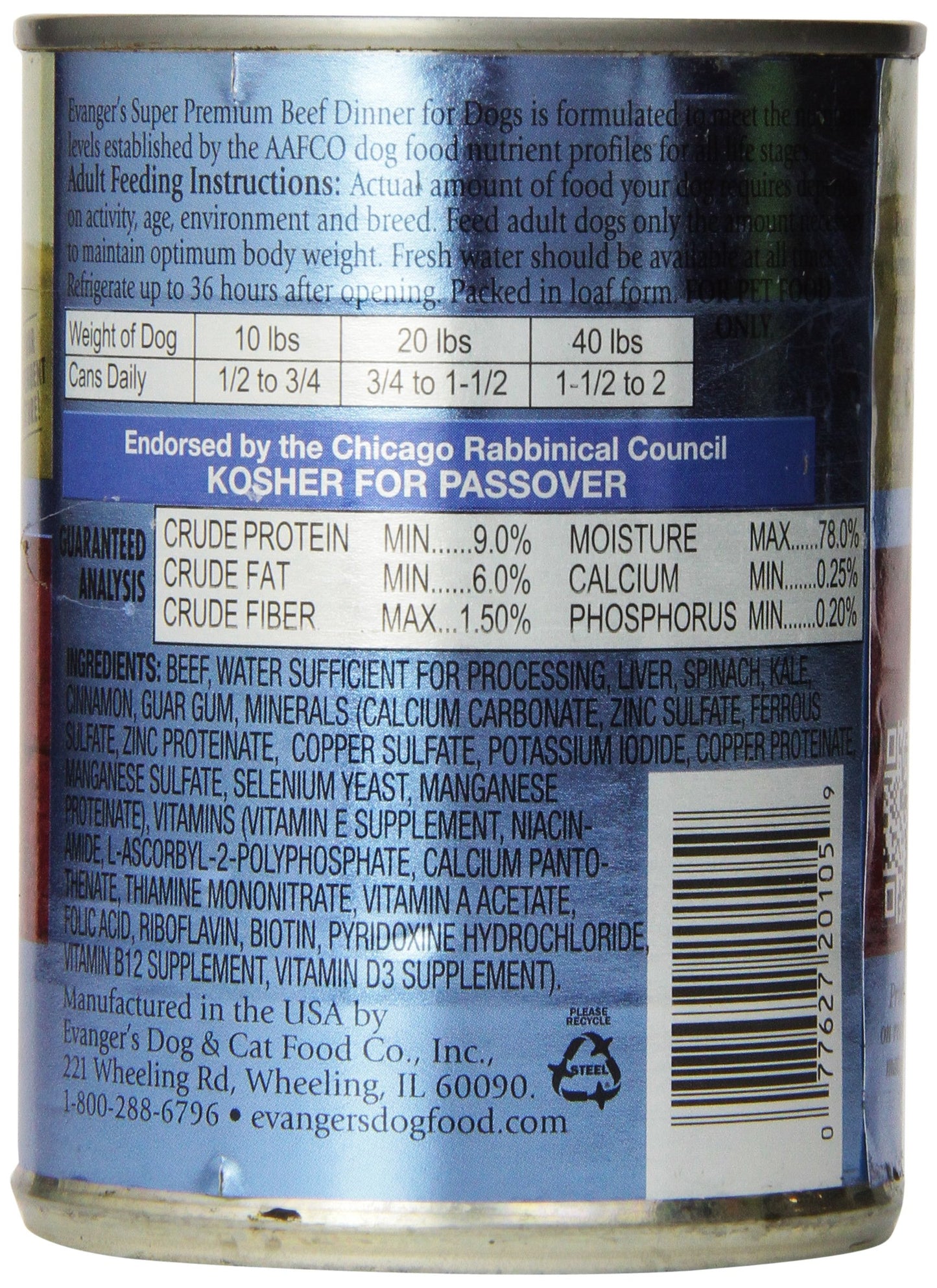 Evanger's Super Beef Dinner for Dogs – 12 Count, 13 oz Each – Grain Free Wet Dog Food with Spinach & Kale – All Life Stages – Limited Ingredient Diet