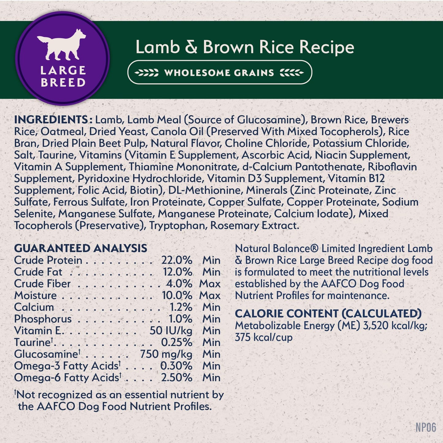 Natural Balance Limited Ingredient Large Breed Adult Dry Dog Food with Healthy Grains, Lamb & Brown Rice Recipe, 26 Pound (Pack of 1)