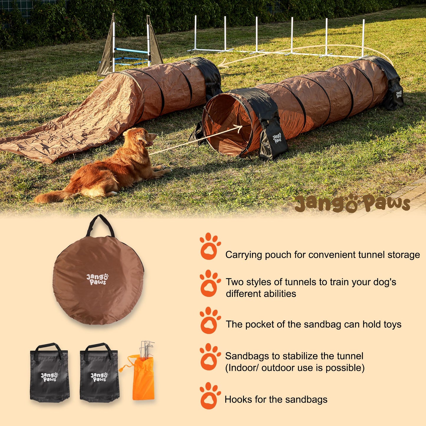 Jango Paws Premium Agility Training Equipment for Dogs - 14pc Complete Dog Training Set with Agility Jumps, Durable Tunnels, Weave Pole - Indoor and Outdoor Dog Exercise and Obstacle Course