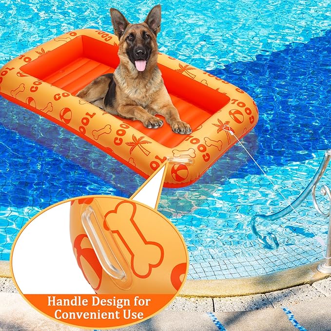 Dog Float for Summer Pool 60" x 33. 5" Inflatable Dog Pool Float with Rope and Handle Durable and Foldable Pet Raft Lake Floating Raft for Small Medium Large Dogs, Hold up to 220 Lbs