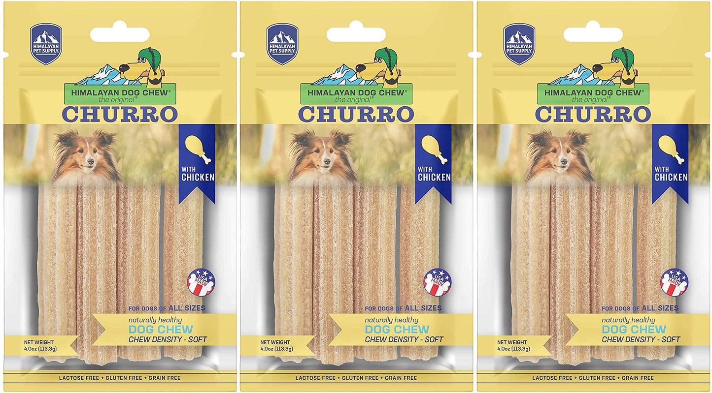 Himalayan Chews 3 Pack of Chicken Yaky Churros Soft Chews, 4 Ounces Each, for Dogs, No Lactose or Grains