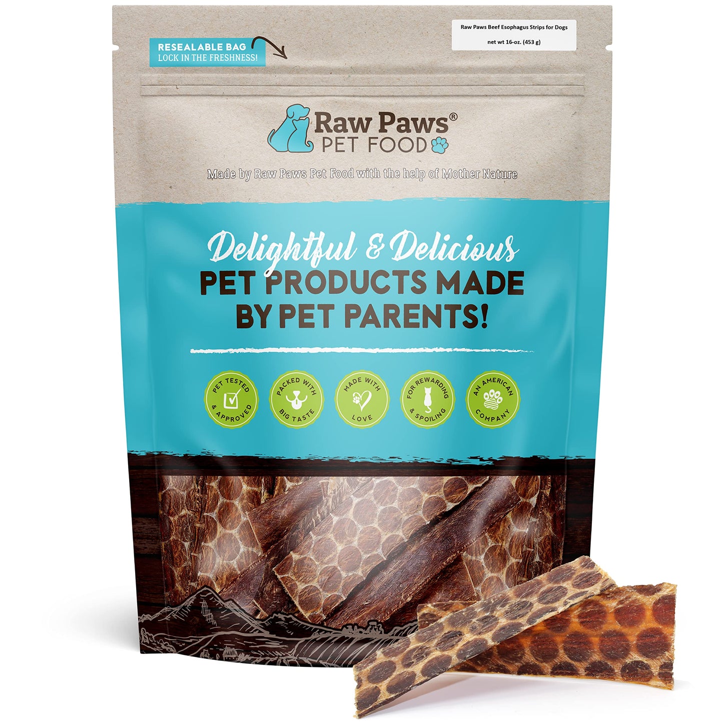 Raw Paws Beef Esophagus Dog Treats, 6-inch (40 Pack) - Packed in USA - All Natural Chews - Free-Range Beef Esophagus Strips - Dog Taffy Chews - Single Ingredient Chew for Dogs - Cow Jerky Treats