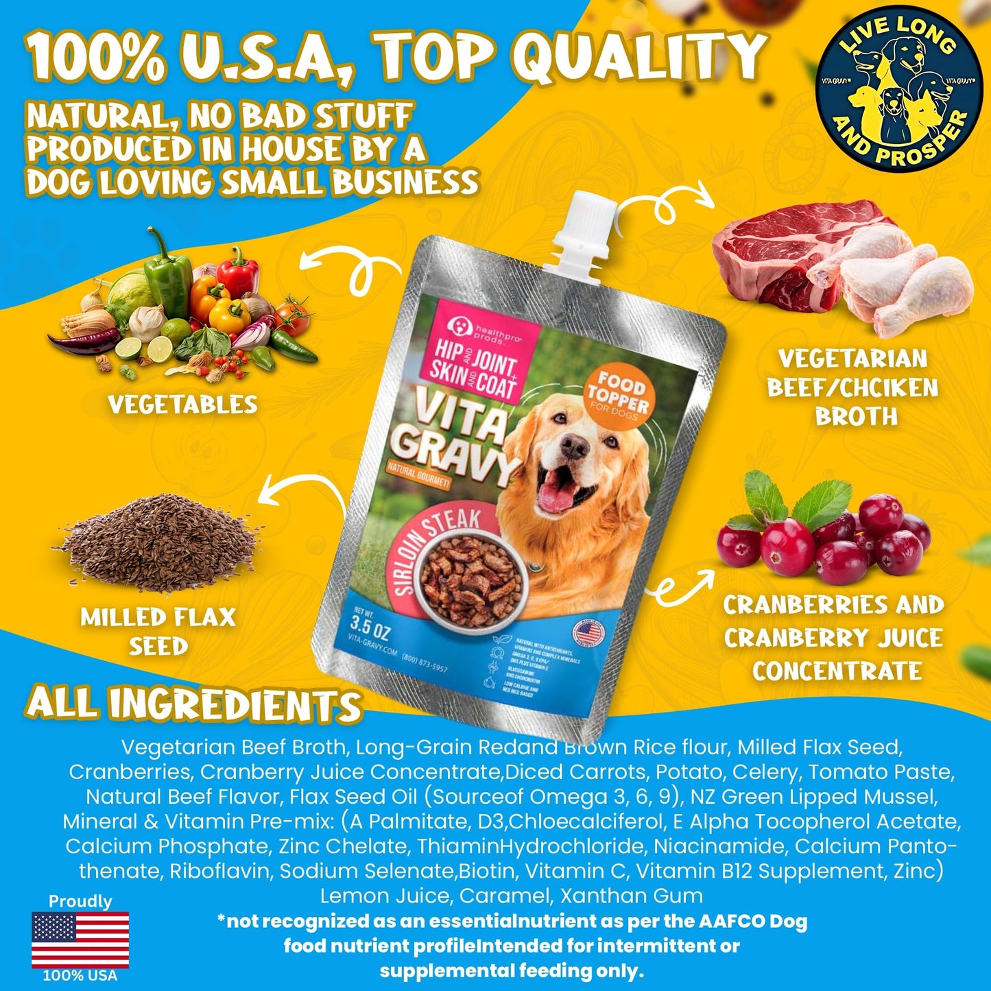 Healthpro VitaGravy® Dog Food Topper, Natural Dog Treat. Real, Sirloin Steak Purée Delicious and Delightful. Dogs Love its Irresistable Real Human, Food-Grade Ingredients! 3.5oz, 3 Pk