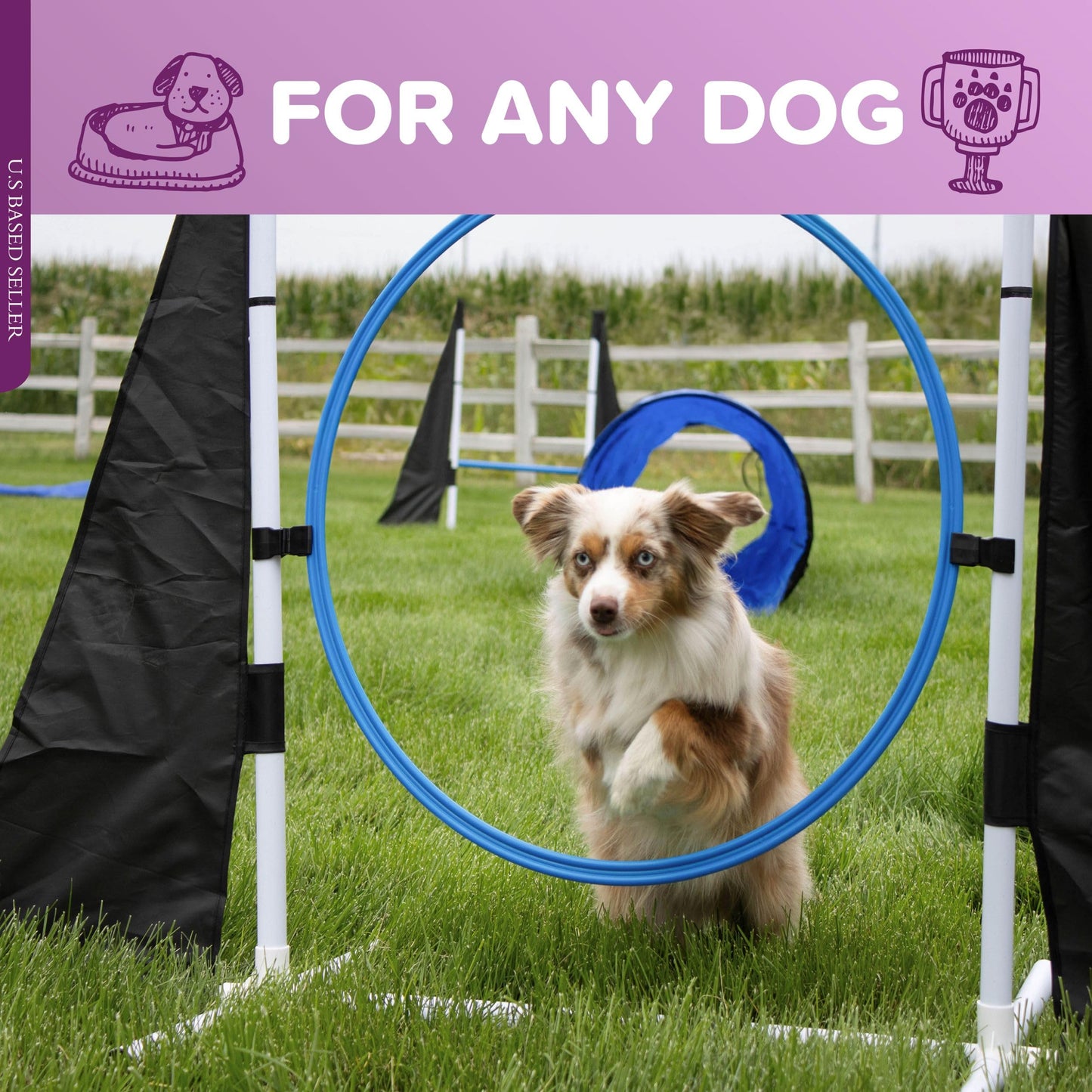 MiMu Dog Agility Equipment 10pc Obstacle Course - Customizable Dog Agility Training Equipment and Obstacle Course, Dog Agility Course Including Tunnels, Weave Poles, and Hurdles