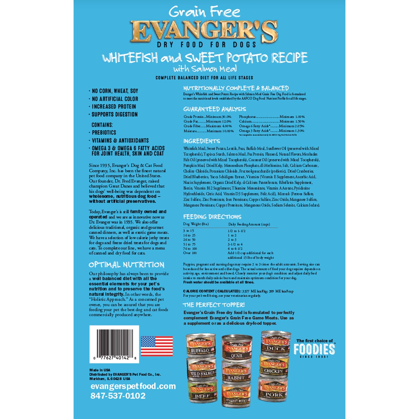 Evanger's Grain Free Whitefish and Sweet Potato Recipe with Salmon Meal Dry Food for Dogs – 4.4 lb – Chicken & Poultry Free – With Prebiotics, Coconut Oil & Omega Fatty Acids – For All Life Stages