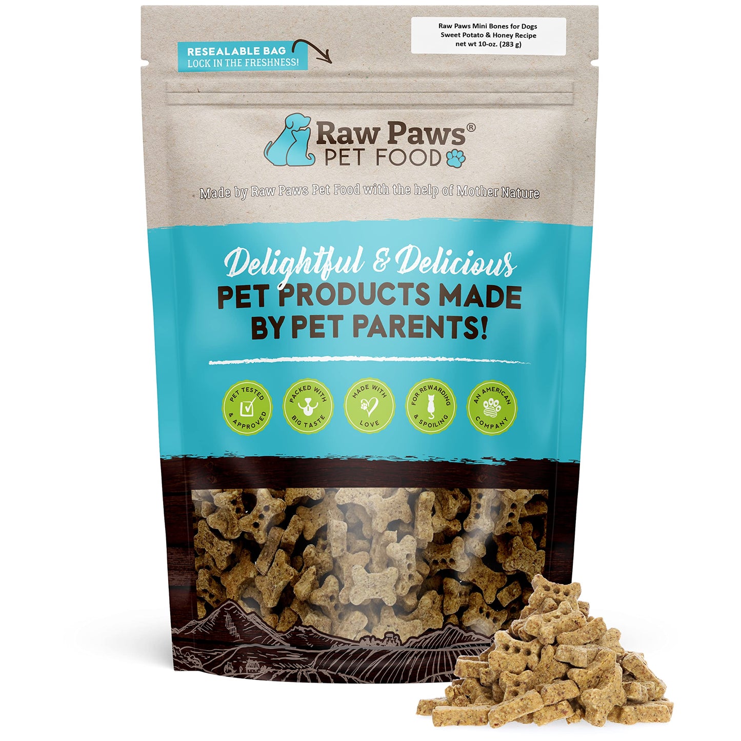 Raw Paws Mini Bones for Dogs - Sweet Potato & Honey Recipe, 10-oz - Made in USA Dog Biscuits, Small Training Treats for Dogs - Wheat, Corn, Soy Free Crunchy Dog Treats