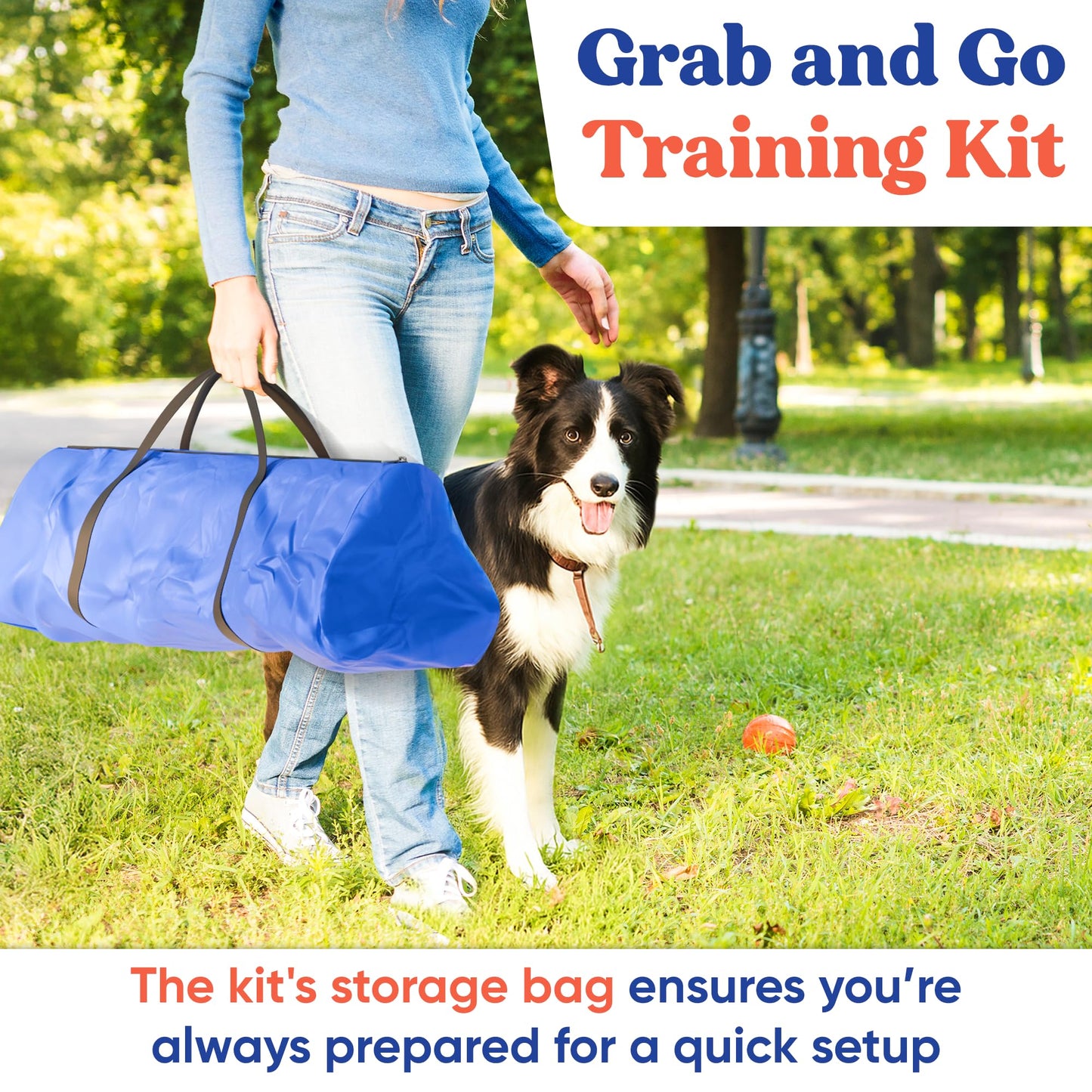 FetchFlow Dog Agility Training Equipment – Complete Backyard Agility Course Set w/Adjustable A-Frame Ladder, Weave Poles, Cones, Jump Hoop, Tunnel & Sandbags – Outdoor Dog Playground Kit