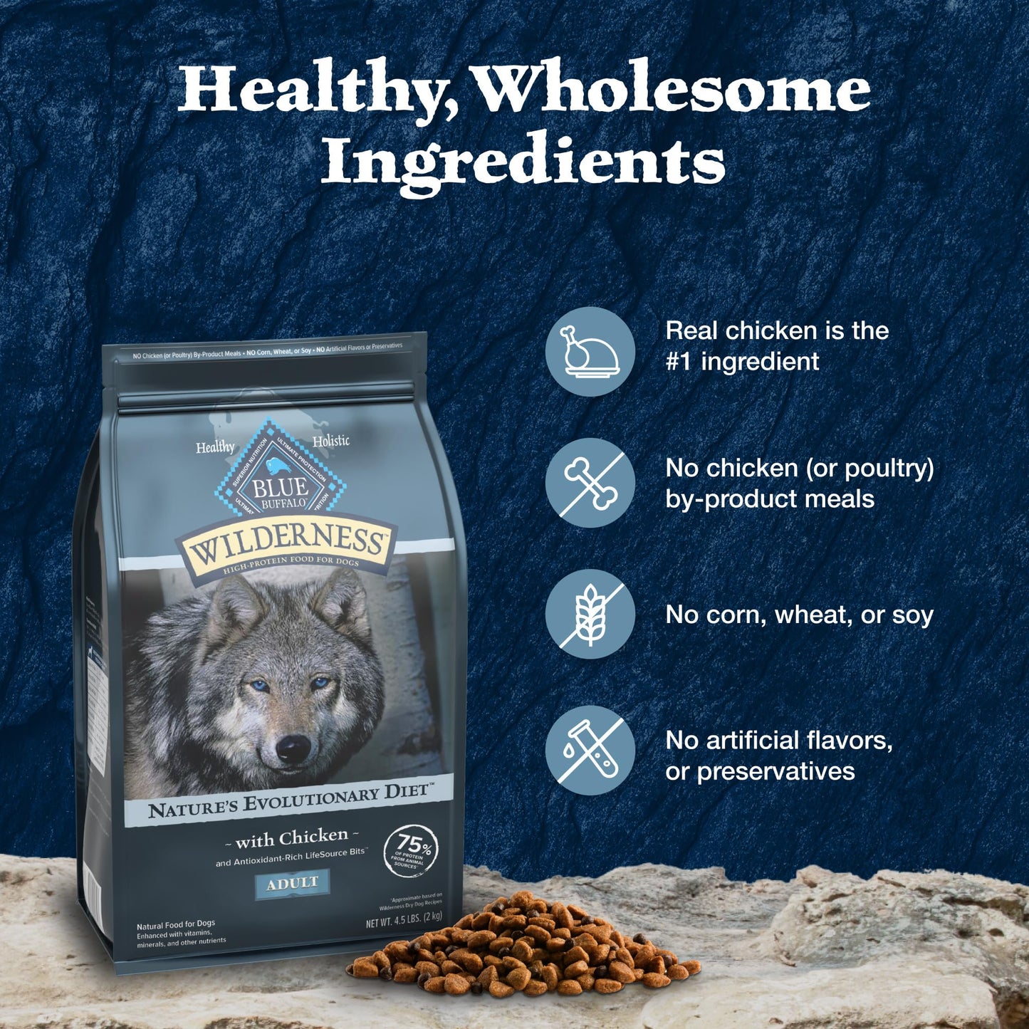 Blue Buffalo Wilderness Dry Dog Food Plus Wholesome Grains, Chicken, 4.5 lbs.