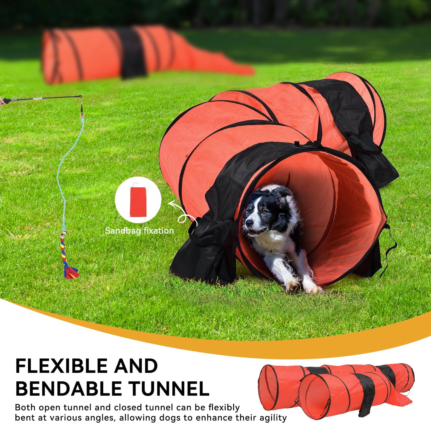 YITAHOME Dog Agility Equipments: Includes Flirt Pole, 3 Flying Discs, 2 Agility Tunnel, 3 Jumps, 6 Weave Poles, Pause Box, Agility Course Set for Backyard, Indoor, Outdoor