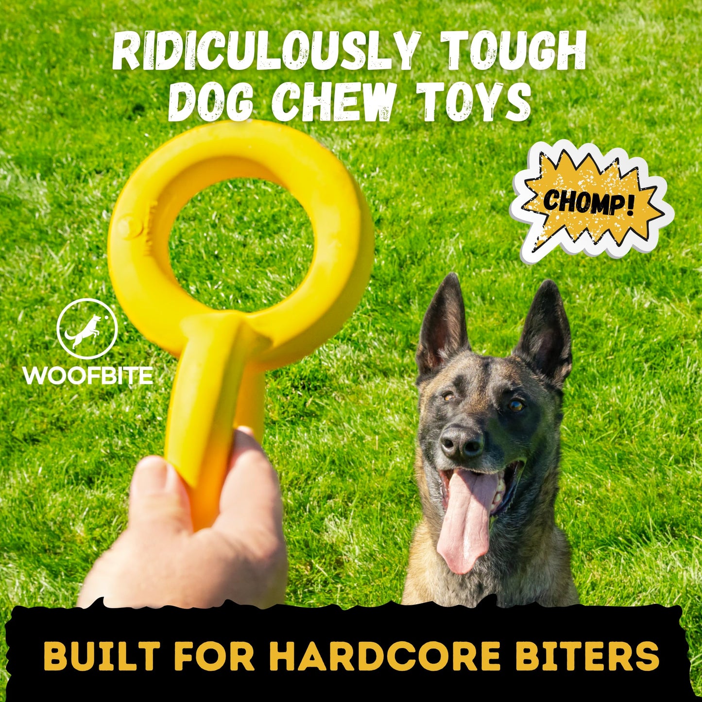 WoofBite Tug Rings – Indestructible Dog Toy for Aggressive Chewers – Durable Power Chewer Toy – Tough, Heavy Duty Natural Rubber – Safe & Non-Toxic Medium/Large Breed – 6.5in