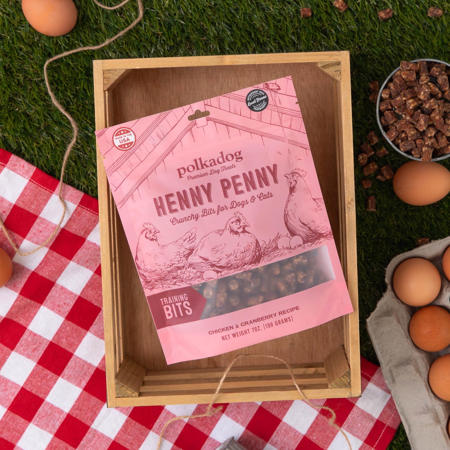 Polkadog Henny Penny Crunchy Training Bits – Chicken & Cranberry All Natural, Limited Ingredient Healthy Training Treats for Dogs. Handcrafted & Made in USA. Antioxidant-Rich, for All Breeds – 7oz