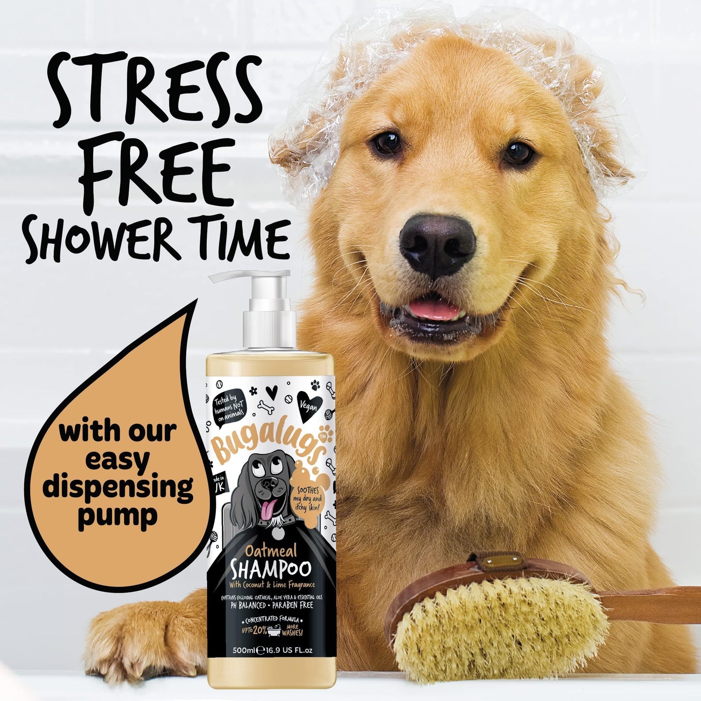 BUGALUGS Oatmeal & Aloe Vera Dog Shampoo Dog Grooming Shampoo Products for Smelly Dogs with Fragrance, Oatmeal Puppy Shampoo, Professional Vegan pet Shampoo & Conditioner