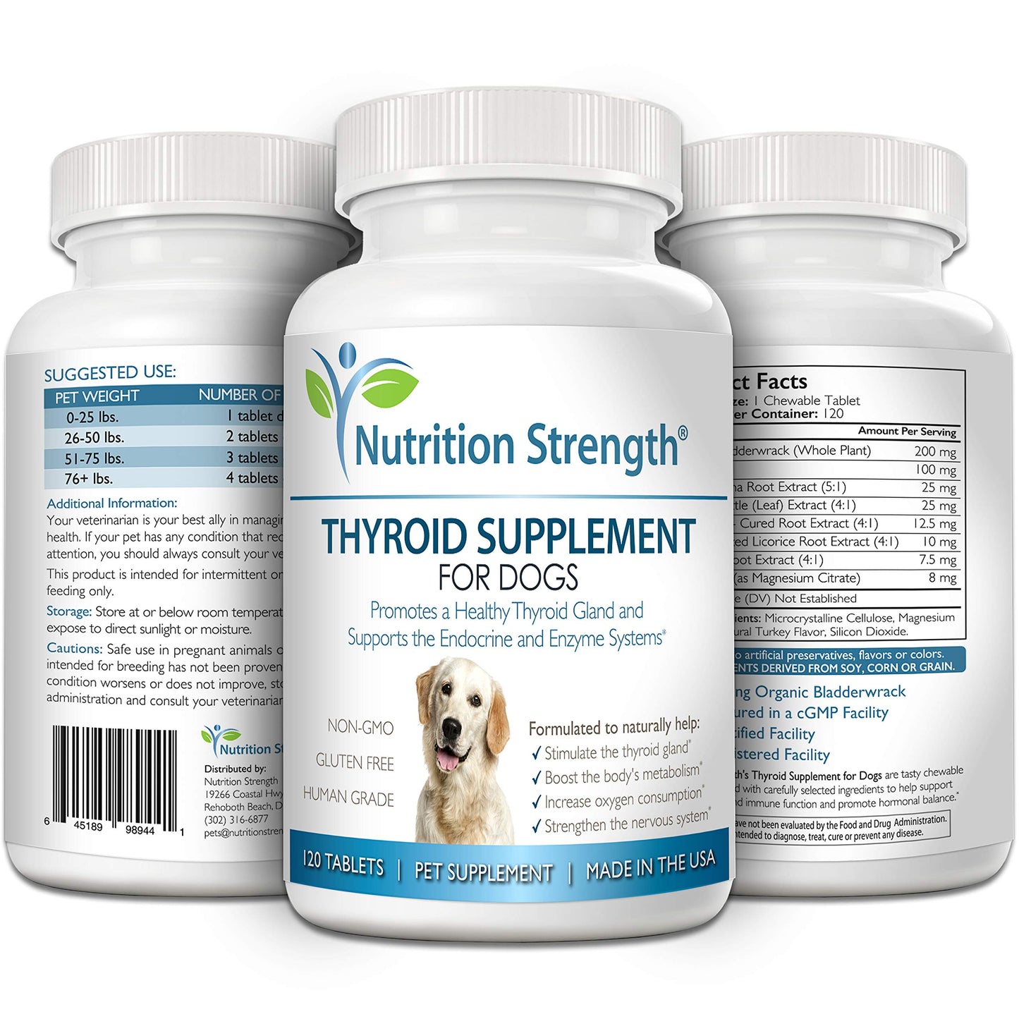 Nutrition Strength Thyroid Supplement for Dogs, Support for Hypothyroidism in Dogs with Organic Bladderwrack, Promotes Normal Function of Endocrine and Enzyme Systems, 120 Chewable Tablets